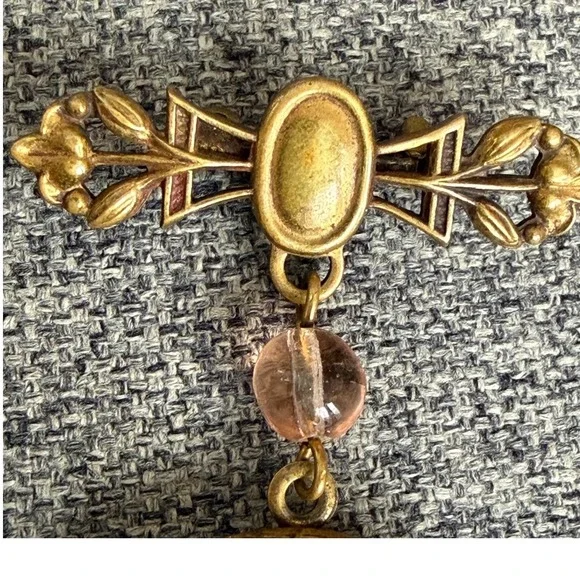 Antique Brass Floral Locket Brooch Dangle Victorian Revival Working 1900s